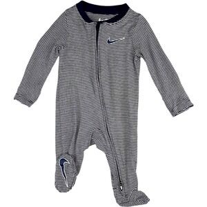 Nike Baby 3 Mo Footed Viscose Pajamas Sleeper Striped Navy Blue White Zip Swoosh